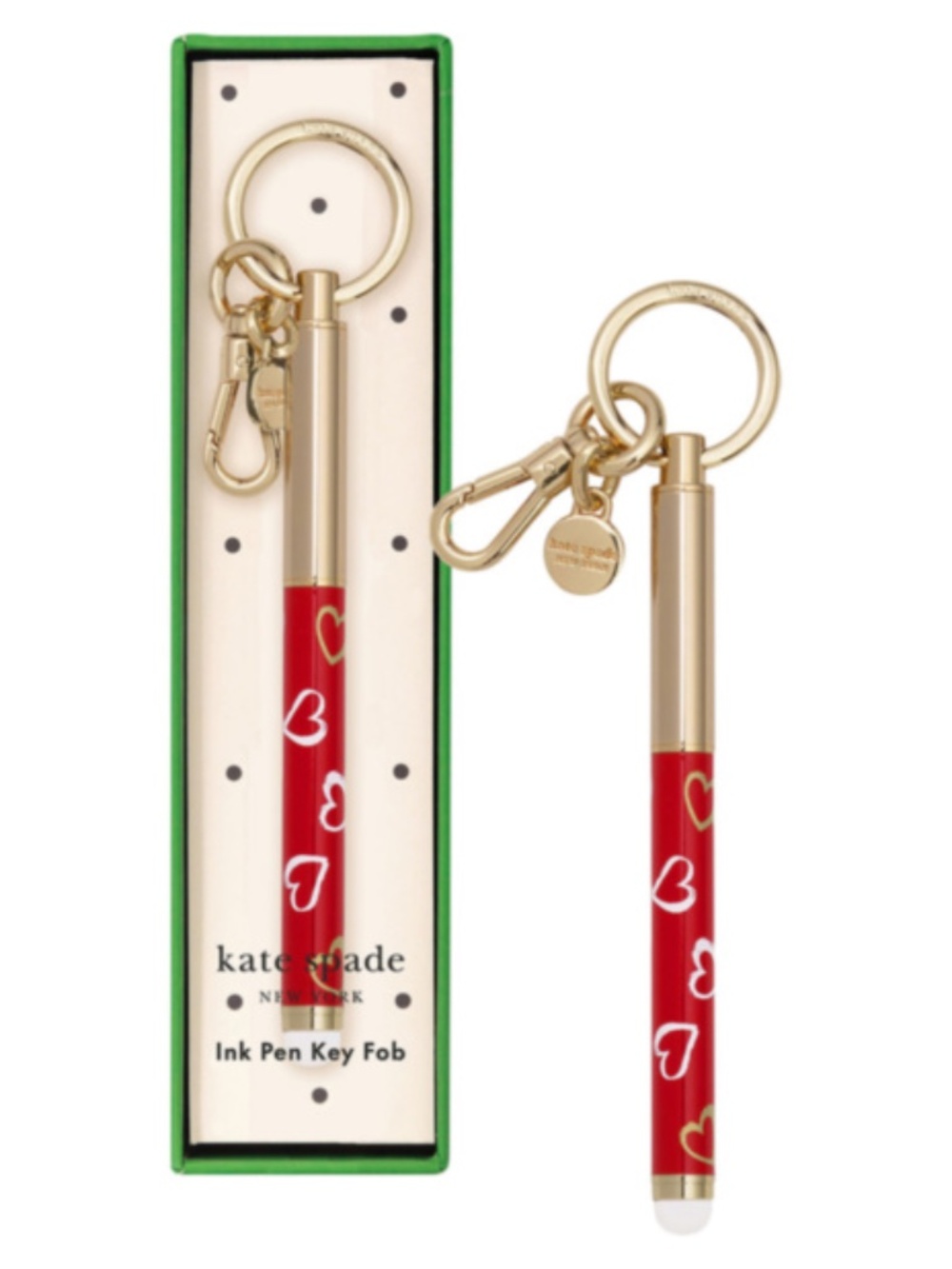 Kate Spade “Brushstroke Hearts” Ink Pen With Stylus Tip & Key Fob